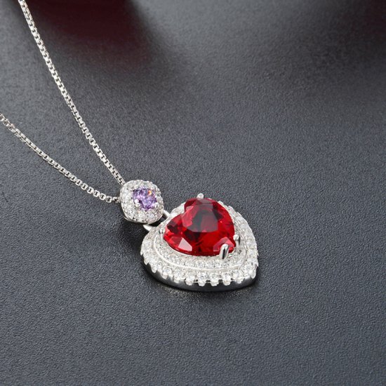 Red Birthstone Sterling Silver Necklace - Click Image to Close